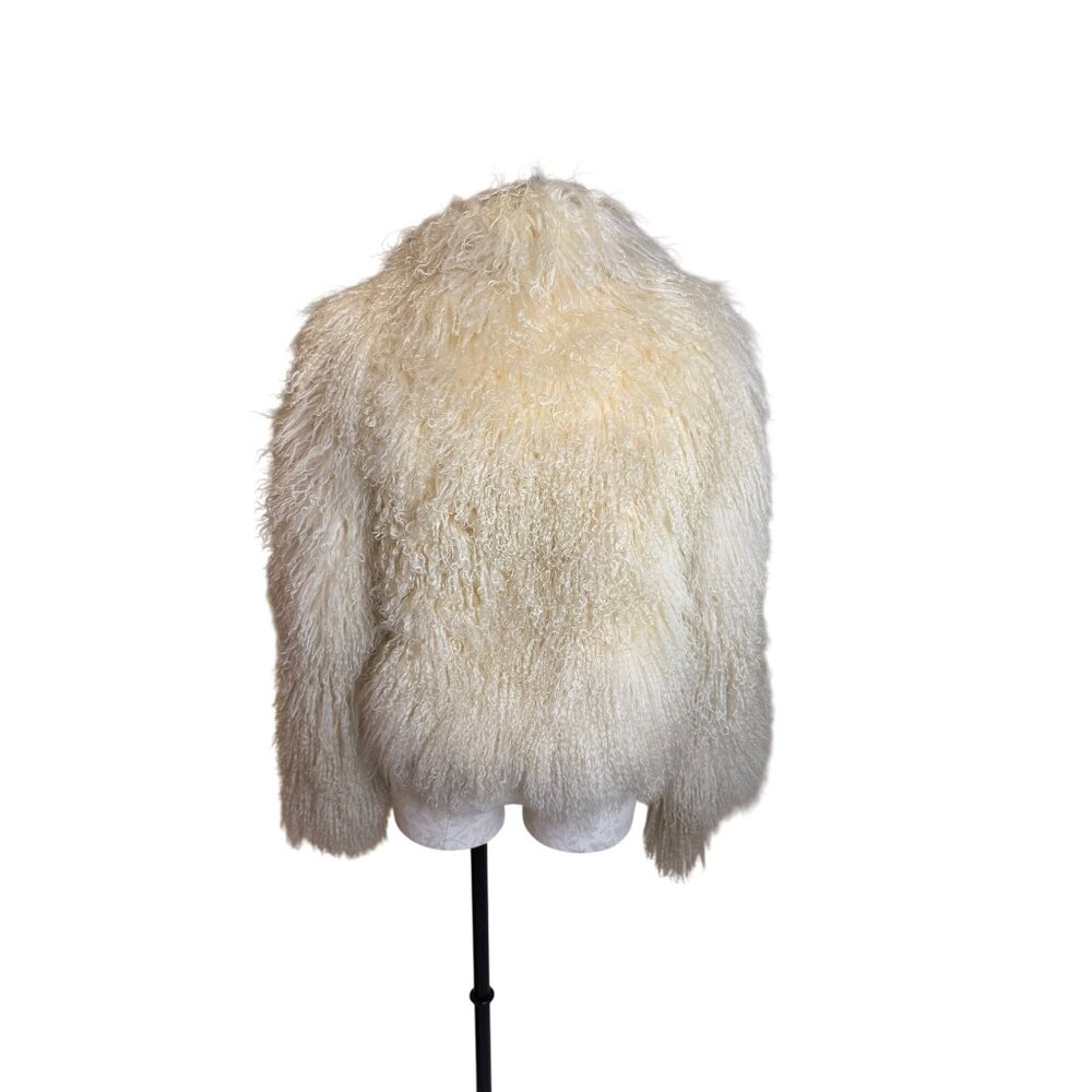 Vintage Mongolian Lamb Fur Womens Jacket Size Medium Cream Long Sleeve Lined - Picture 4 of 13